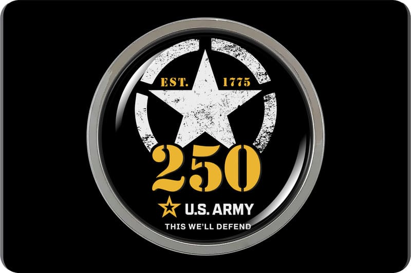 U.S. Army Birthdays 250th Anniversary - Tow Hitch Cover with Chrome Emblem